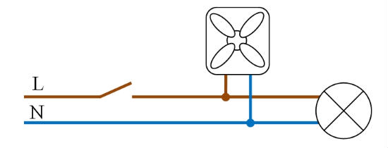 Простая схема включения вентилятора со встроенным таймером в санузле
