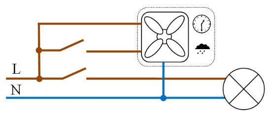 Схема включения вентилятора в санузле с раздельным пуском